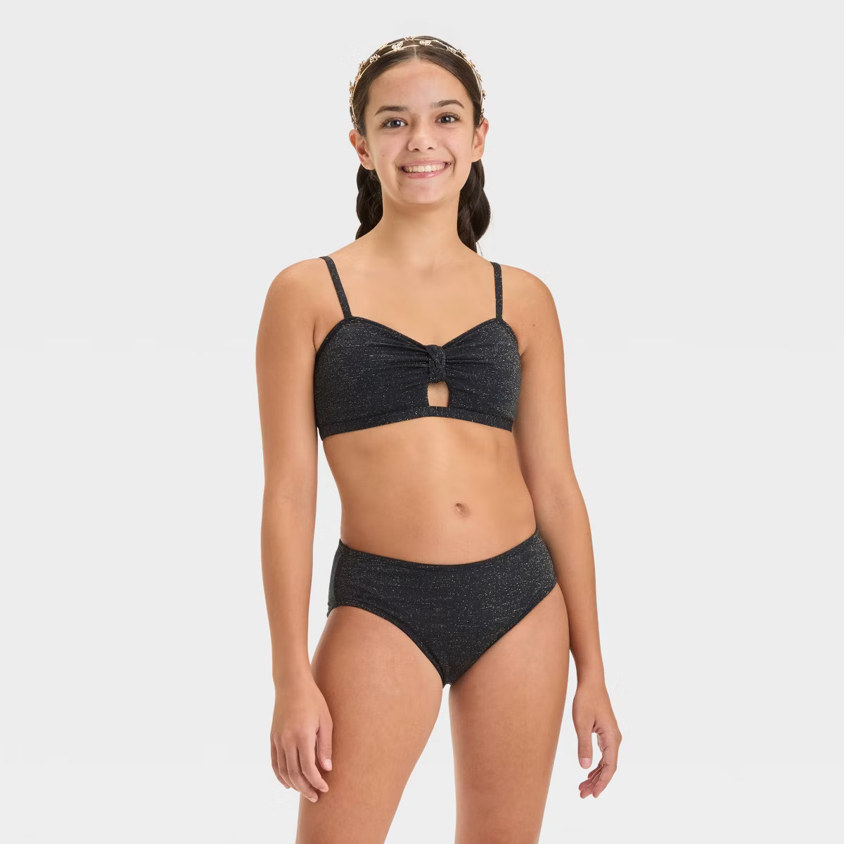 Girls' Seaside Shine Solid Bikini Set - art class™ Black M: UPF 50+, Adjustable Straps, Removab... | Target