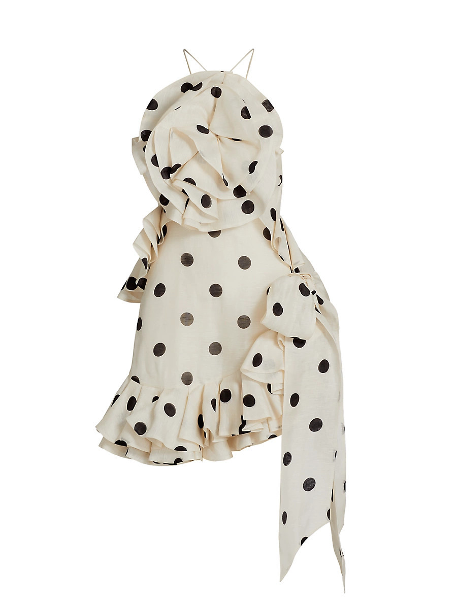 Women's Crush Polka Dot Ruffle Minidress - Cream Black Dot - Size 4 | Saks Fifth Avenue