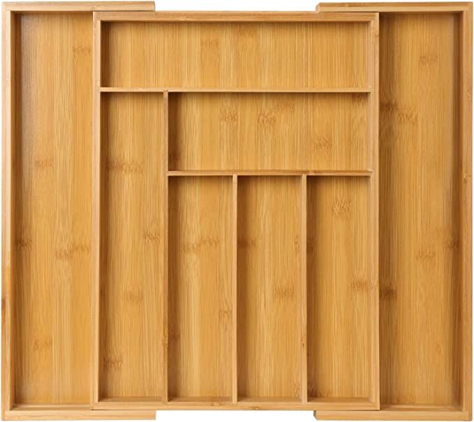 Bamboo Expandable Drawer Organizer for Utensils Holder, Adjustable Cutlery Tray, Wood Drawer Divi... | Amazon (US)