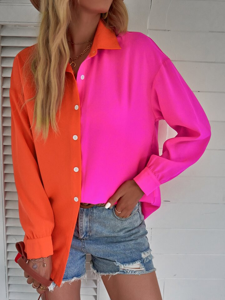 SHEIN LUNE Two Tone Drop Shoulder Shirt | SHEIN USA | SHEIN