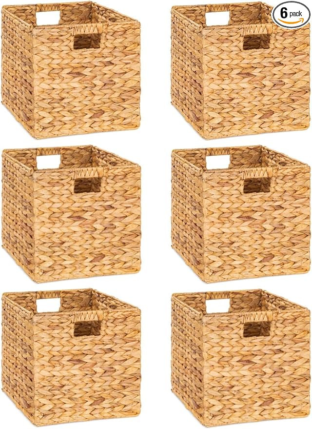 10.5 x 10.5in Wicker Storage Baskets for Shelves, Water Hyacinth Storage Baskets, Woven Baskets f... | Amazon (US)