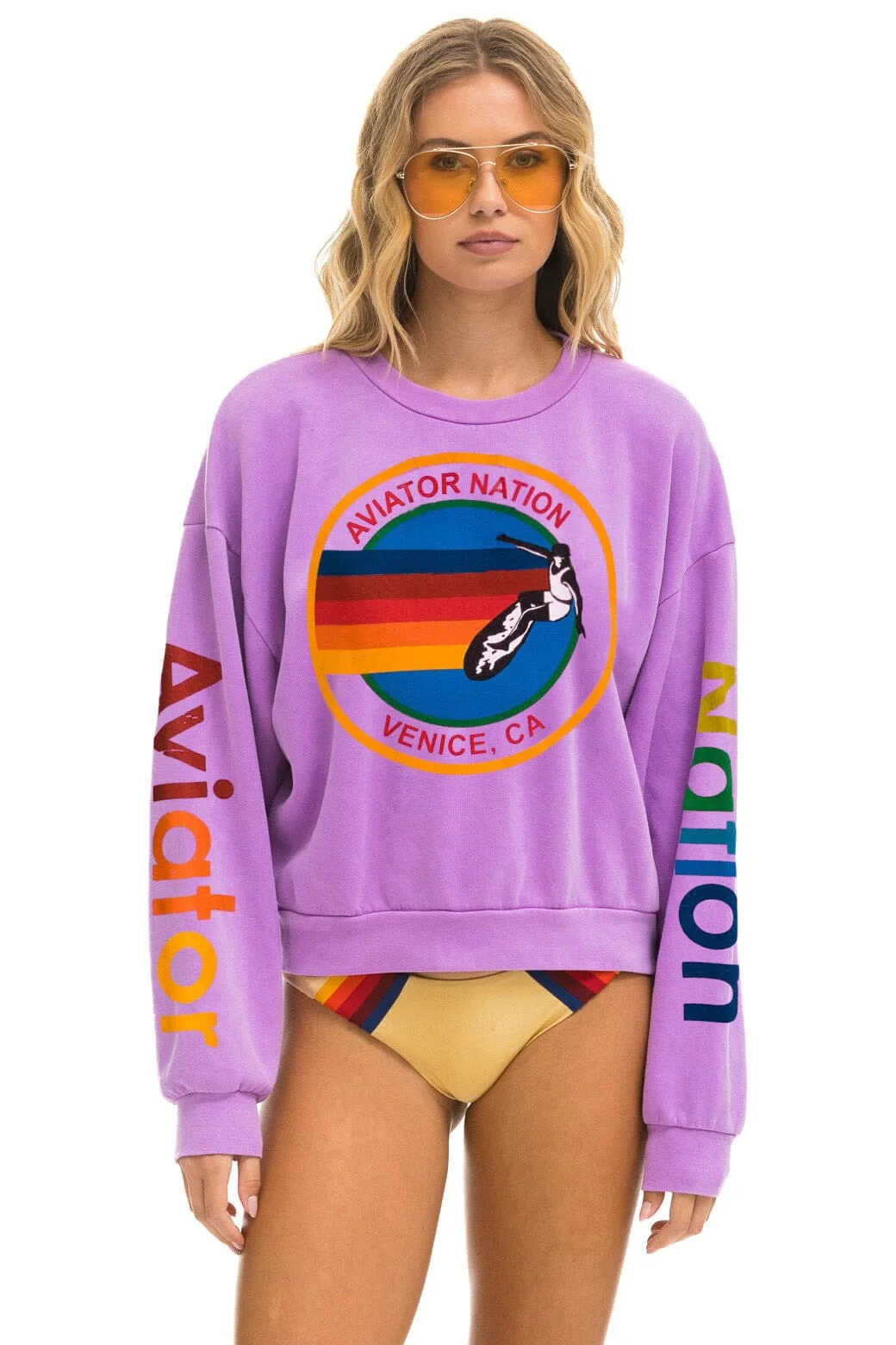 AVIATOR NATION RELAXED CREW SWEATSHIRT - NEON PURPLE | Aviator Nation