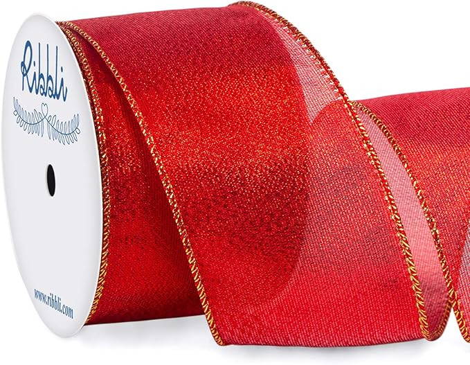Ribbli Metallic Red Wired Ribbon,2-1/2 Inch x Continuous 10 Yard, Deluxe Red Glitter Ribbon,Chris... | Amazon (US)