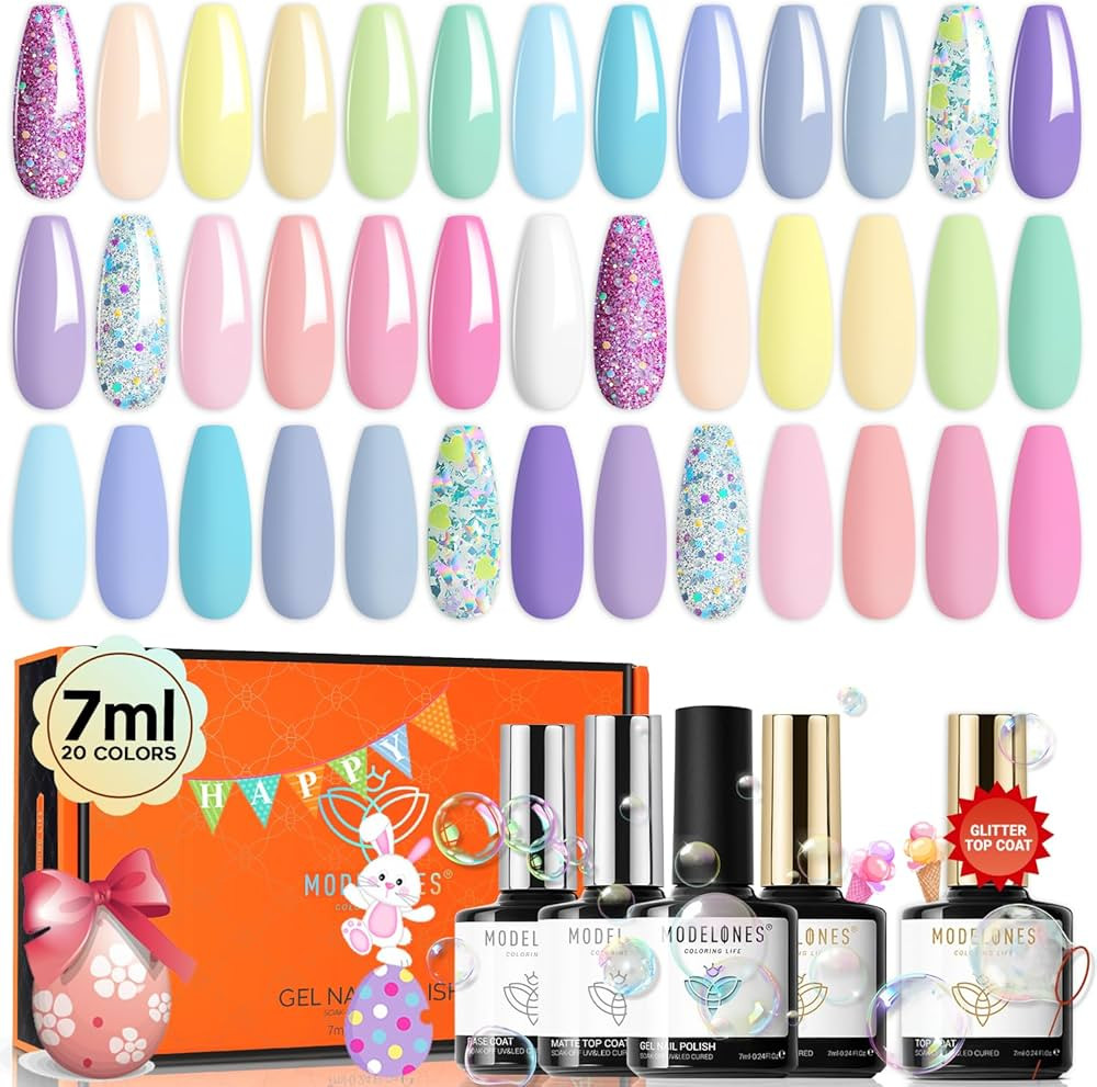 Modelones 24Pcs Gel Nail Polish Set, 20 Colors Spring Pastel Gel Polish Set Easter Macaron Colors... | Amazon (US)