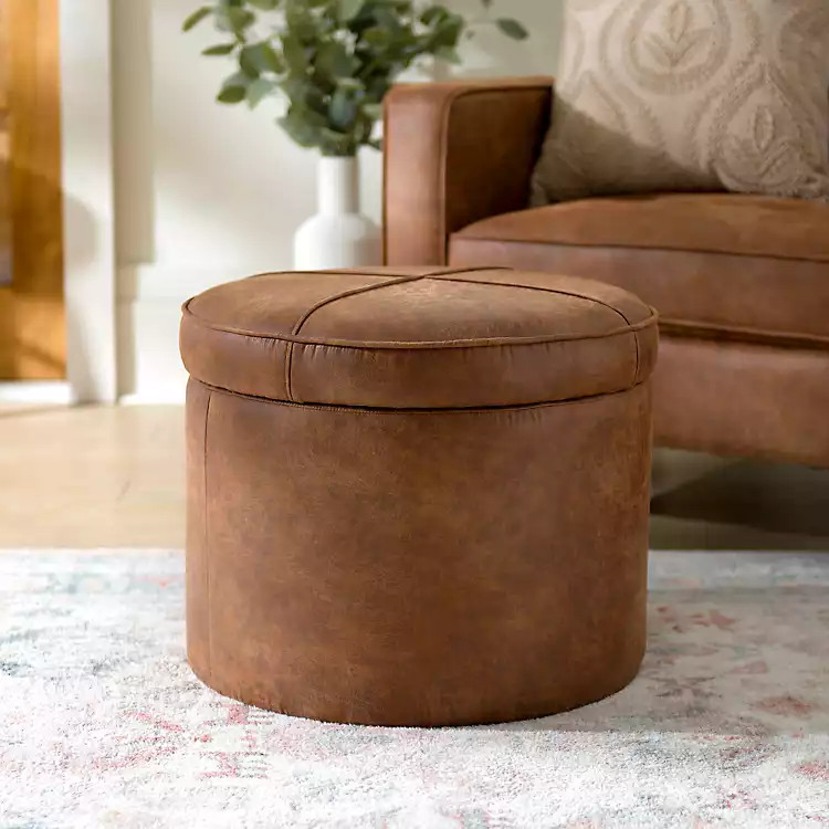 Brown Wyatt Faux Leather Storage Ottoman | Kirklands
