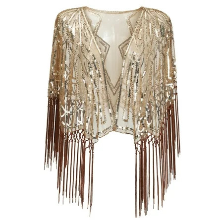 PATLOLLAV Womens 1920S Shawl Beaded Sequin Deco Evening Cape Bolero Flapper Cover Up | Walmart (US)