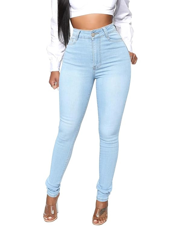 KUNMI Womens Classic High Waisted Skinny Stretch Butt Lifting Jeans Slim Fit Denim Pants | Amazon (US)