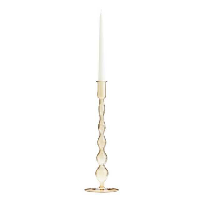 Tall Amber Glass Taper Candle Holder | World Market