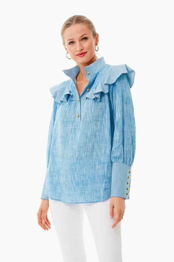 Chambray Linen Mirabella Blouse | Tuckernuck (US)
