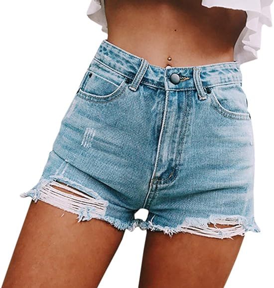 Sexyshine Women's High Waist Distressed Casual Cut Off Ripped Jeans Denim Shorts | Amazon (US)