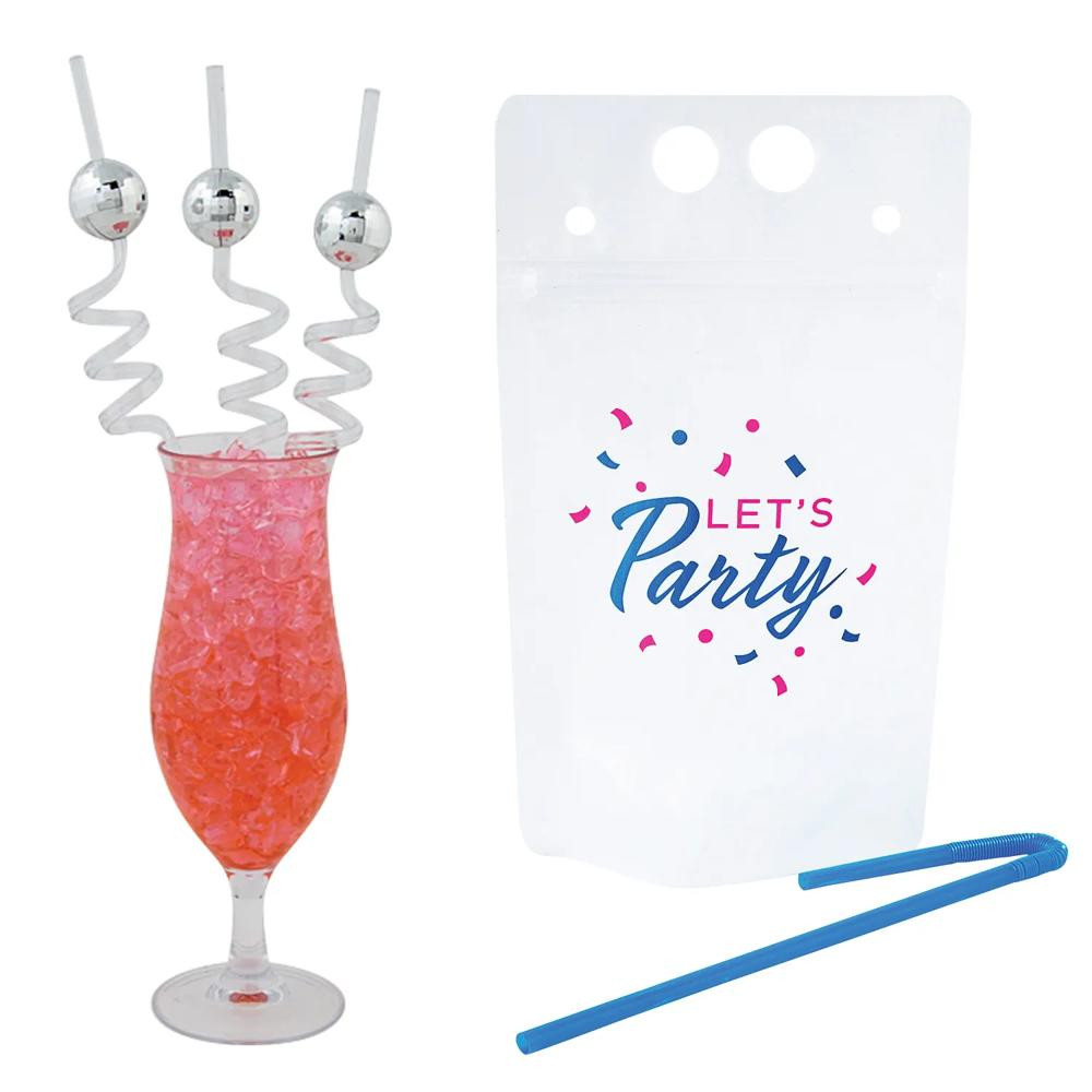 49 Pc. Let's Party Plastic Drink Pouches & Silly Straws Kit for 24 | Oriental Trading Company