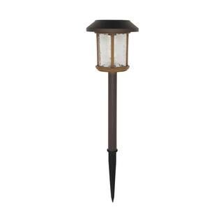 Hampton Bay Lockhart Solar Bronze and Warm Wood LED Path Light 14 Lumens with Ice Glass Lens and ... | The Home Depot