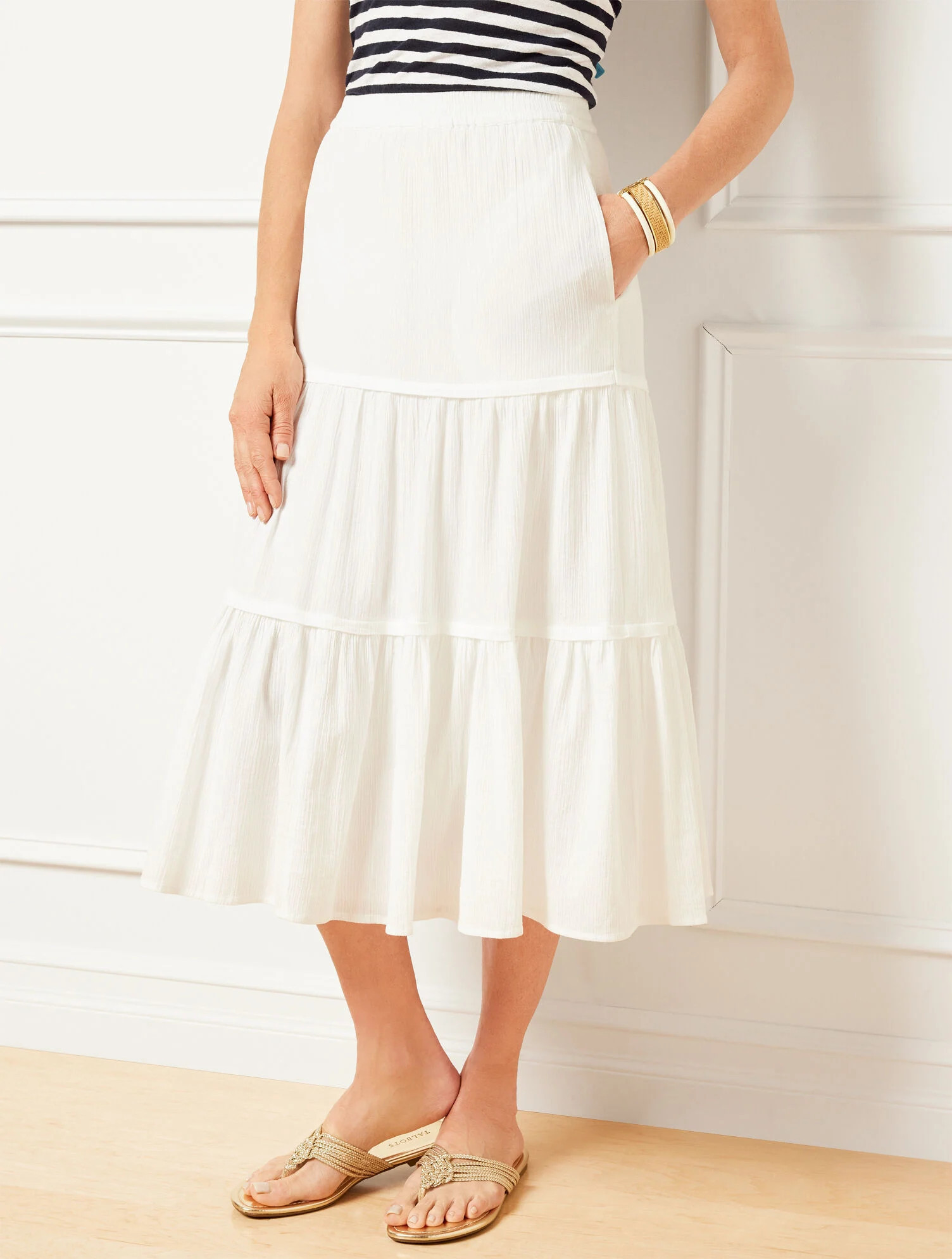 Crinkle Gauze Pintuck Midi Skirt | Talbots