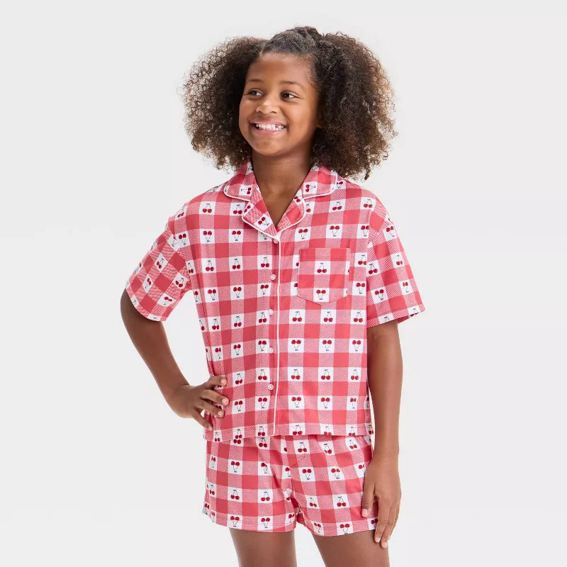 Girls' Short Sleeve Button-Up Pajama Set - art class™ | Target