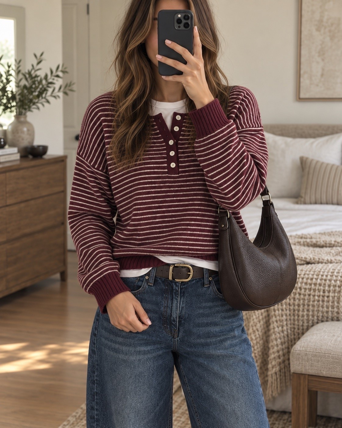 The perfect fall color combo 🍂 This burgundy striped Abercrombie sweater looks so good paired with dark-wash barrel jeans and chocolate-brown accessories. Cozy, casual and still put together!

#AbercrombieStyle #FallOutfit #BarrelJeans #LTKFashion #CasualStyle

#LTKSaleAlert #LTKSeasonal #LTKootd