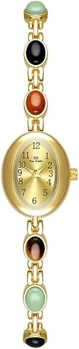 CARLIEN Womens Gold Petite Vintage Colorful Jade Crystals Beaded Waterproof Watch Small Pearl Ova... | Amazon (US)