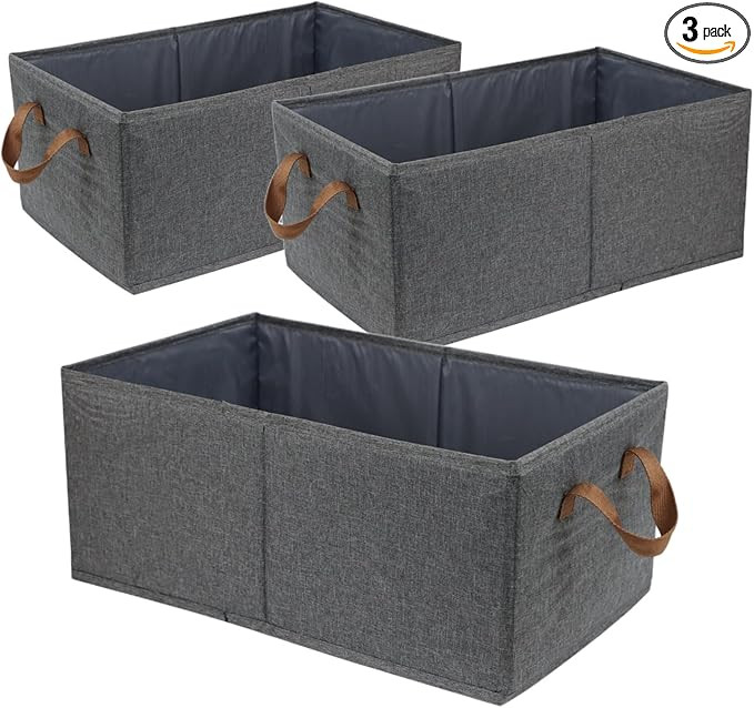 Pack of 3 Large Capacity Storage Bins Closet Organizer System, Sturdy Foldable Storage Boxes for ... | Amazon (US)