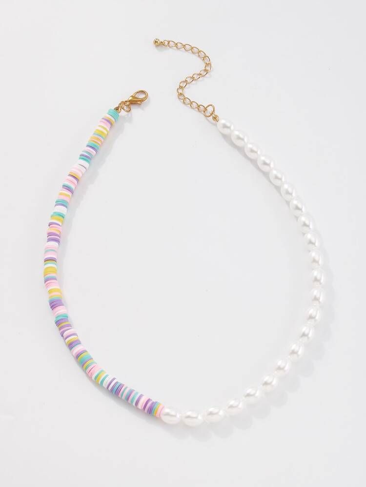 Faux Pearl & Soft Clay Beaded Necklace | SHEIN