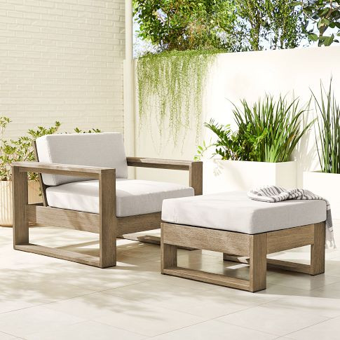 Portside Wood Outdoor Lounge Chair & Ottoman Set | West Elm (US)
