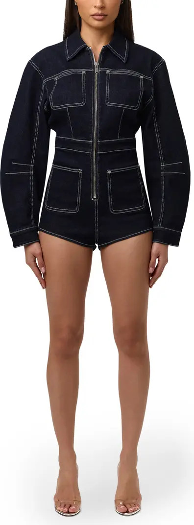Naked Wardrobe Front Zip Denim Romper | Nordstrom | Nordstrom