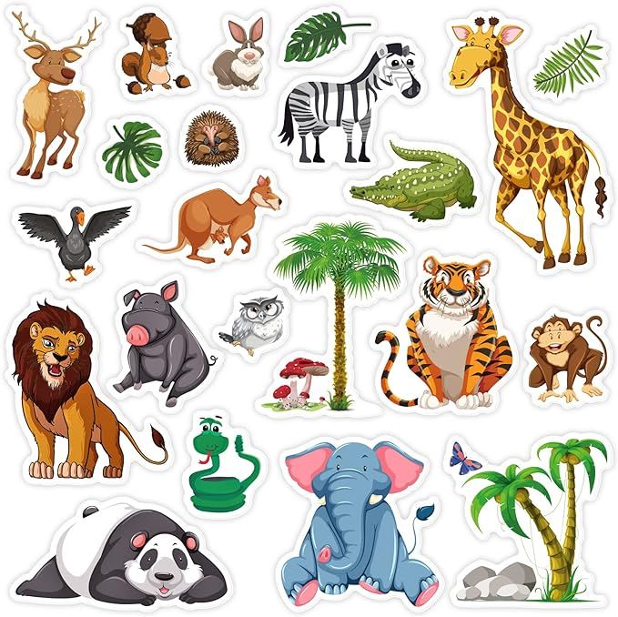 22PCS Jungle Animals Thick Gel Clings Stickers Safari Window Gel Decals for Kids Adults Classroom... | Amazon (US)