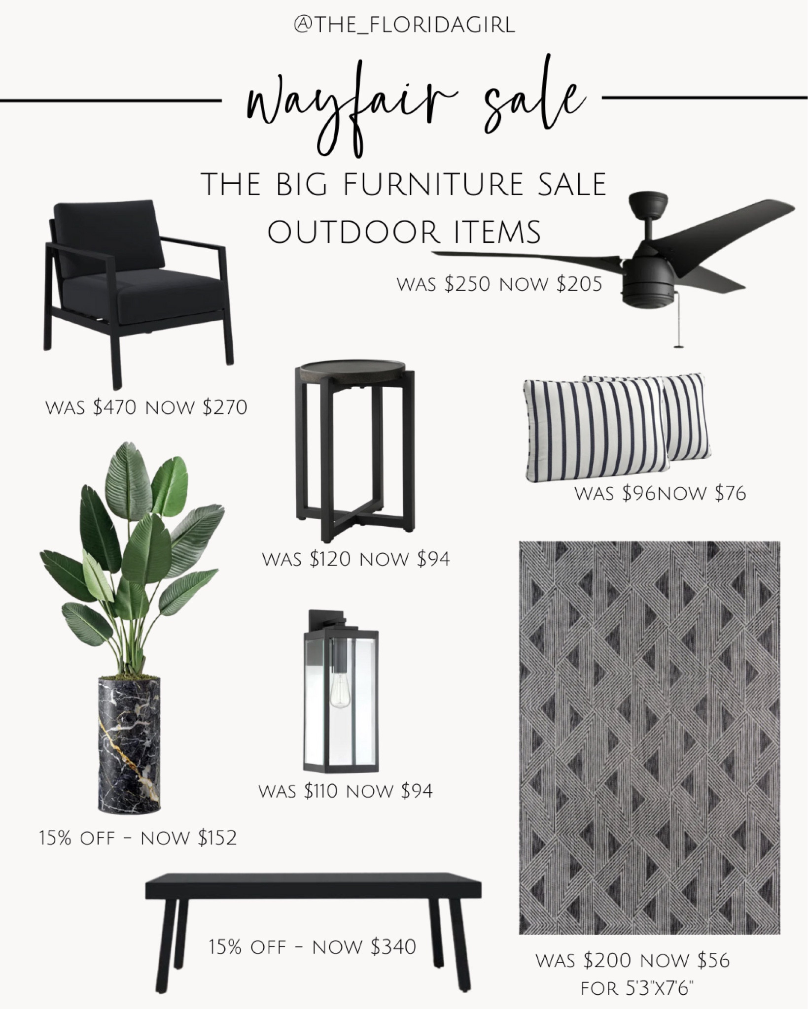 Wayfair big furniture sale #furniture #sale #discounts #wayfair #outdoor #patio #outdoorfurniture #salealert #homefinds #outdoorrug #outdoorchair #faixplant #black #outdoorfan #fans #outdoorlight #lighting #wallsconce #sconce #coffeetable #throwpillows #porch #planter #outdoordecor #patiodecor

#LTKhome #LTKsalealert #LTKFind