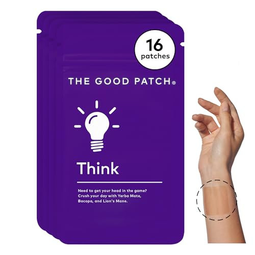The Good Patch Think Patch, Natural Patch with Caffeine, Yerba Mate, Bacop, Lion's Mane, Plant Powered Wearable Wellness, Focus Patches, Sustained Release (16 Total Patches) | Amazon (US)