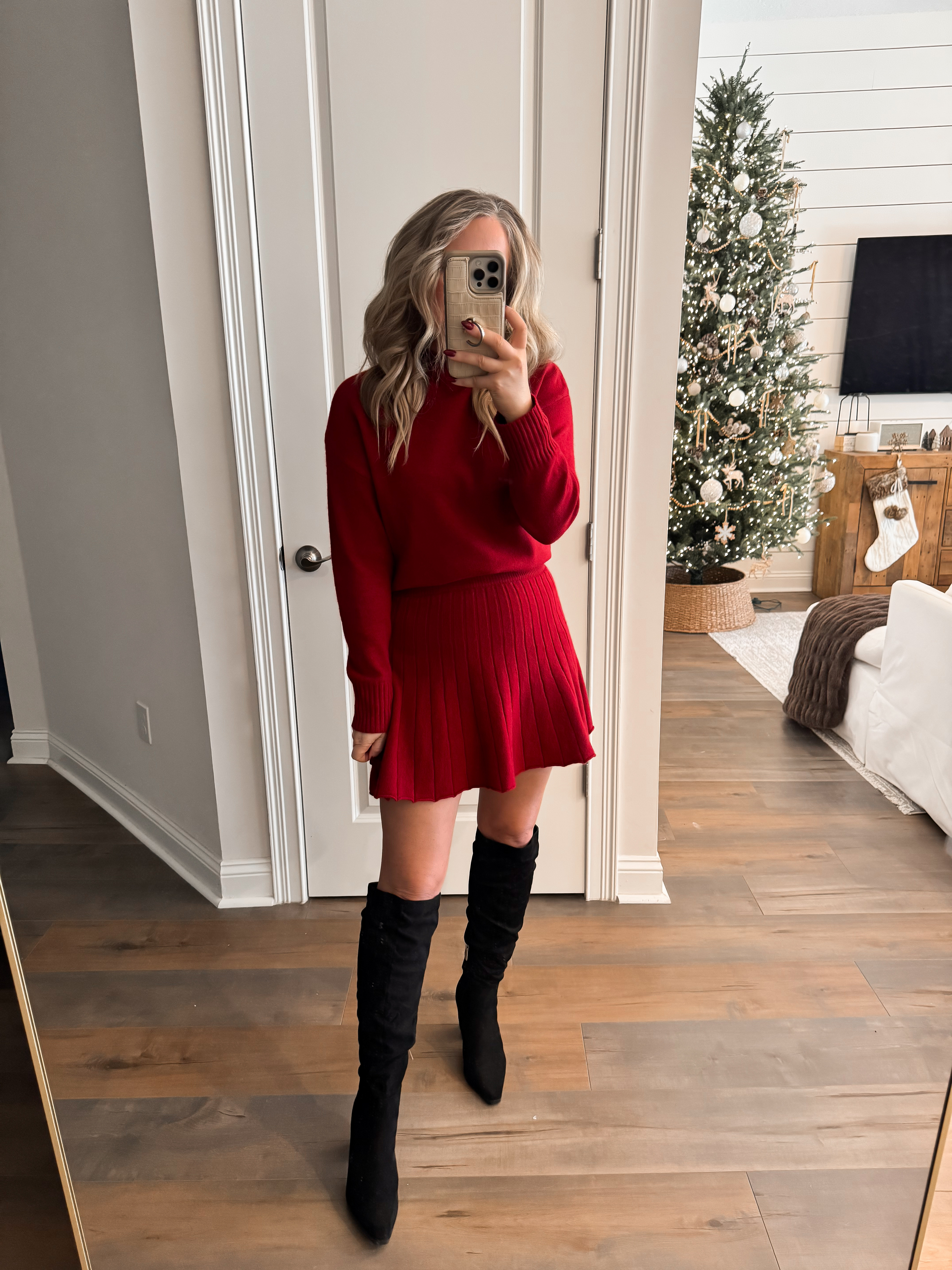 Holiday outfit from Amazon 🎄 Amazon fashion, last-minute holiday look, holiday event, Christmas style, winter style, women's fashion finds, red sweater set, knee high boots.

 

 #LTKHoliday #LTKootd #LTKFindsUnder50