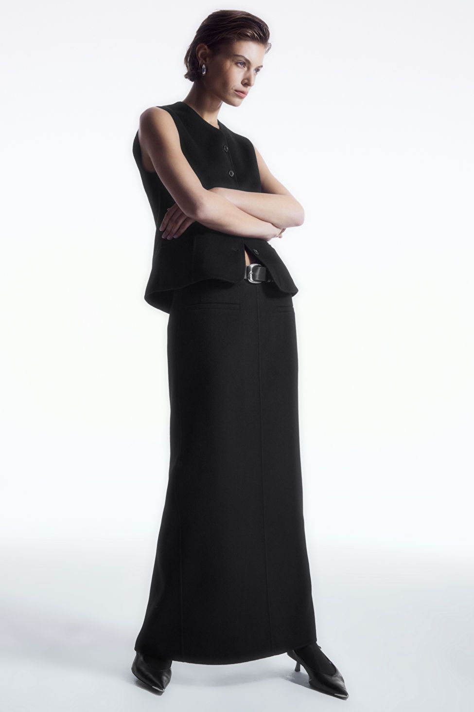 DOUBLE-FACED WOOL COLUMN MAXI SKIRT - BLACK - COS | COS UK