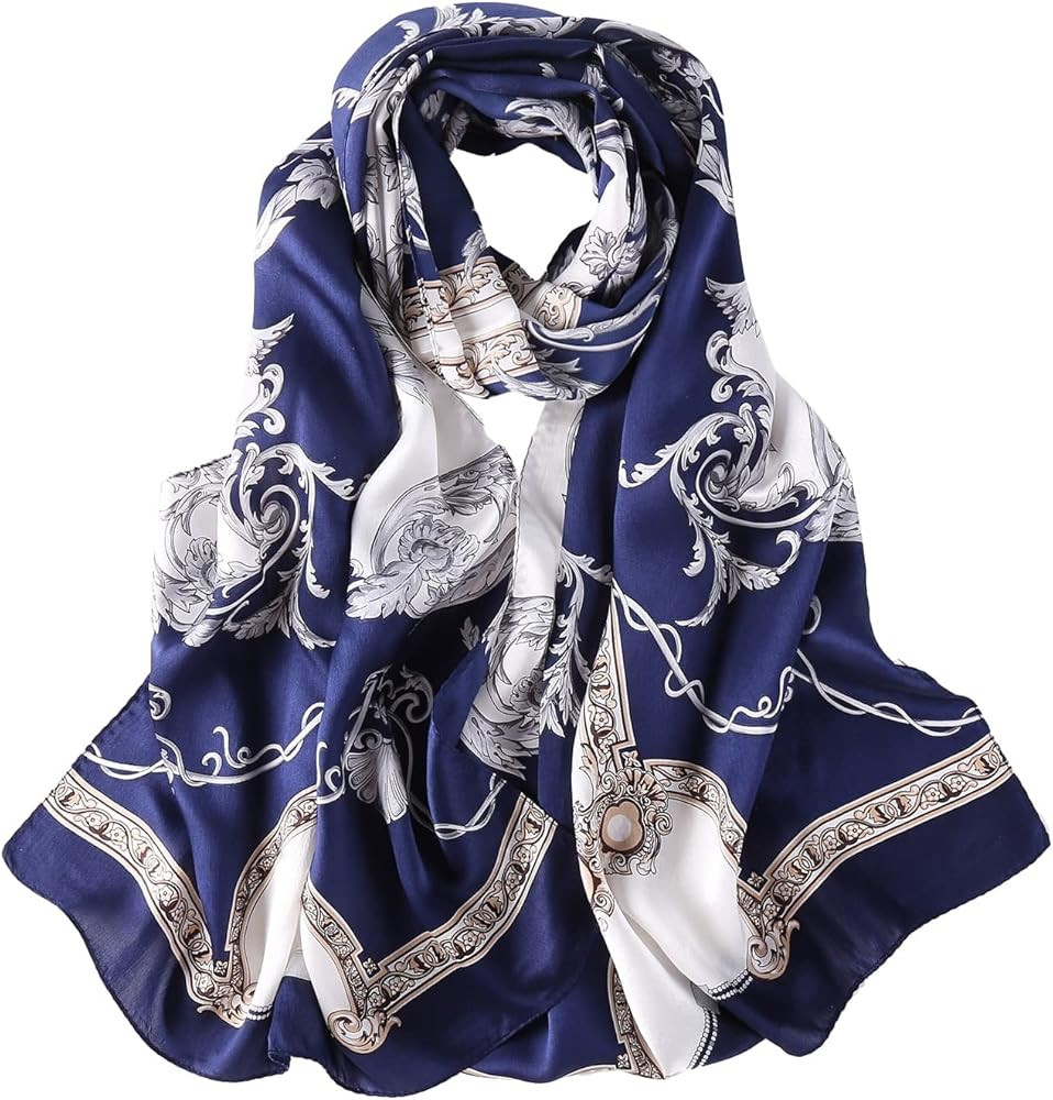 Long Charmeuse Silk Scarf Floral and Graphic Print | Amazon (US)