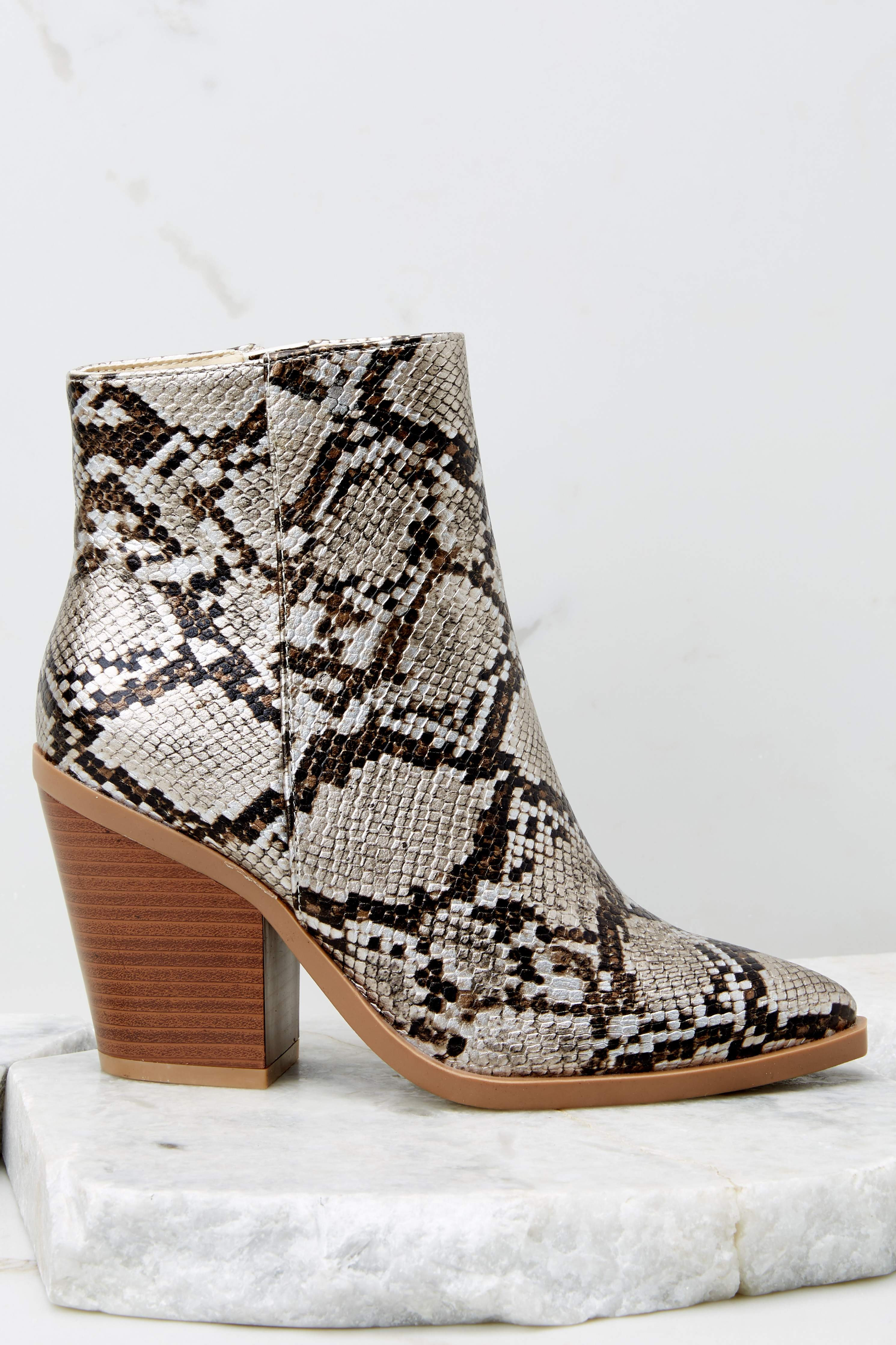 Hot Steps Snake Print Ankle Booties | Red Dress 