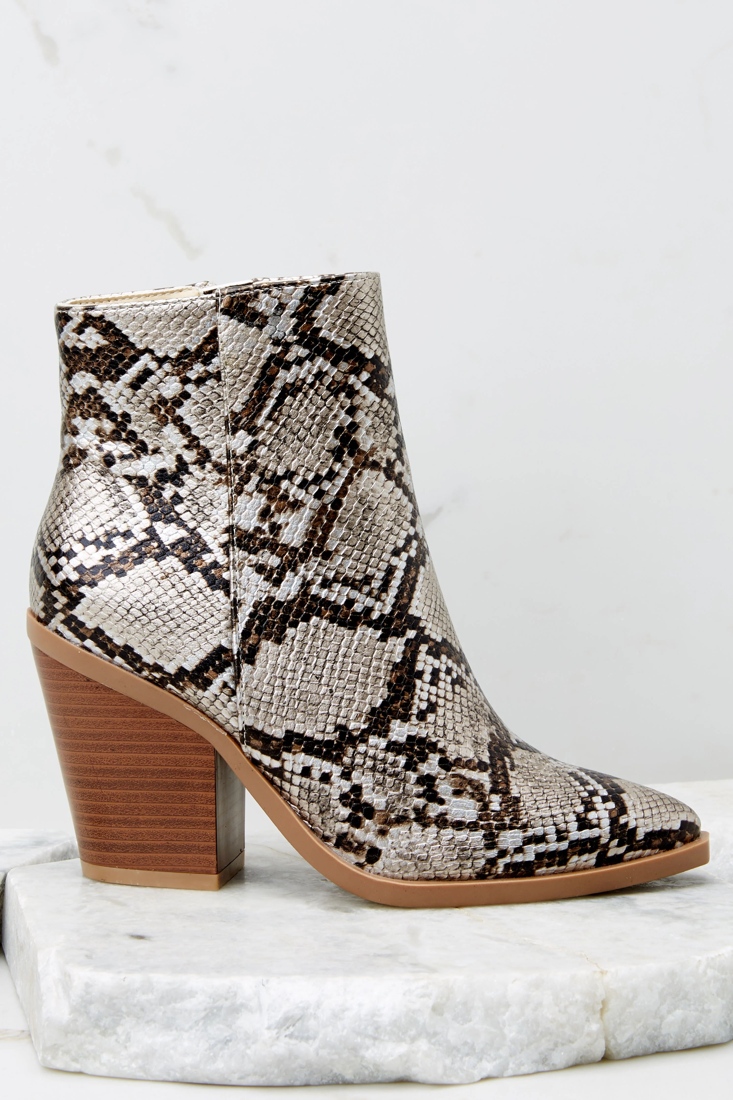 Hot Steps Snake Print Ankle Booties | Red Dress 