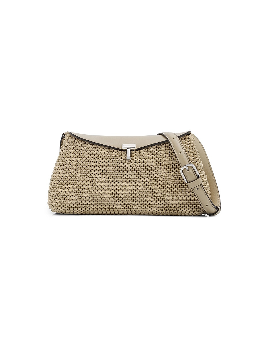 Women's T-Lock Woven Leather Clutch - Fawn | Saks Fifth Avenue
