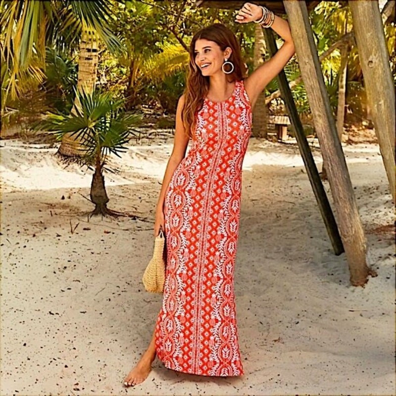 Lilly Pulitzer Ulla Orange White Pineapple Geometric Racerback Maxi Dress Medium | eBay | eBay US