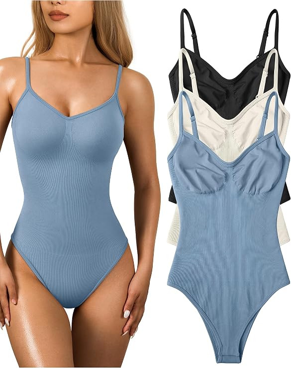 OQQ Women's 3 Piece Bodysuits Sexy Ribbed Sleeveless Adjustable Spaghetti Strips Shapewear Tops B... | Amazon (US)