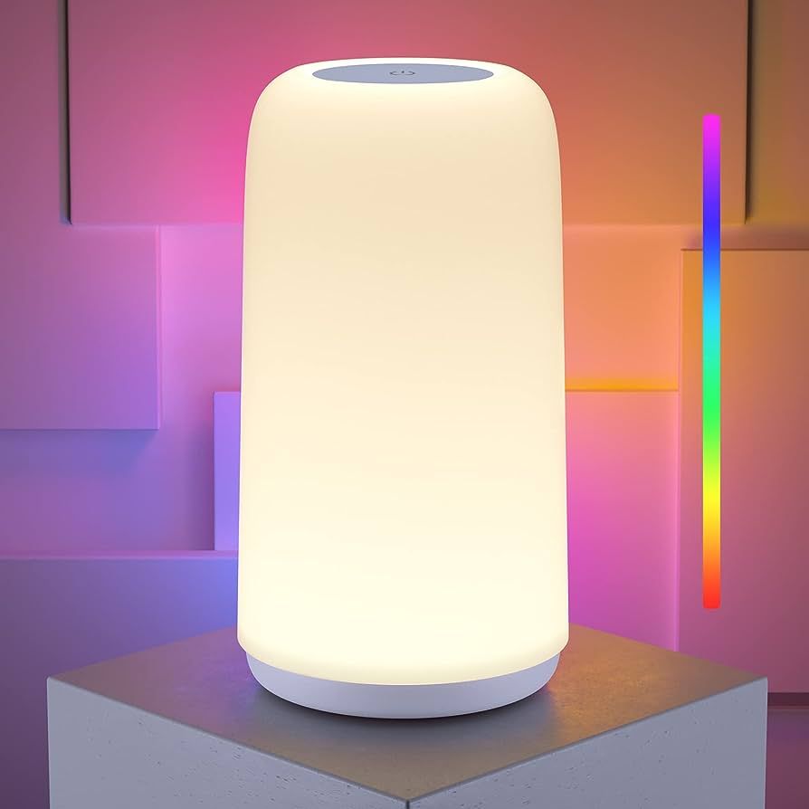 Touch Bedside Table Lamp, [Sleek Design & RGB Mode] 3 Way Dimmable Small Lamp for Bedroom, LED La... | Amazon (US)