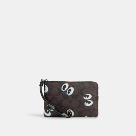 Corner Zip Wristlet In Signature Canvas With Halloween Eyes | Coach Outlet