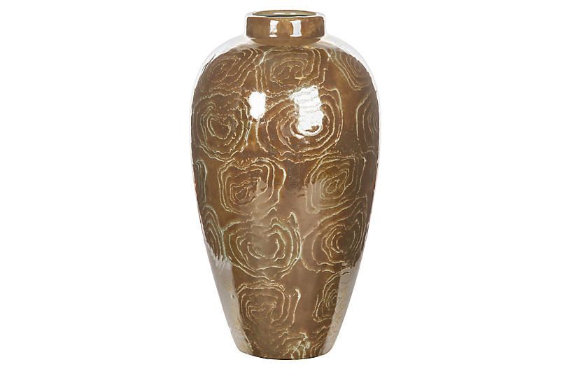 13" Abstract Rose Vase, Brown/Beige | One Kings Lane