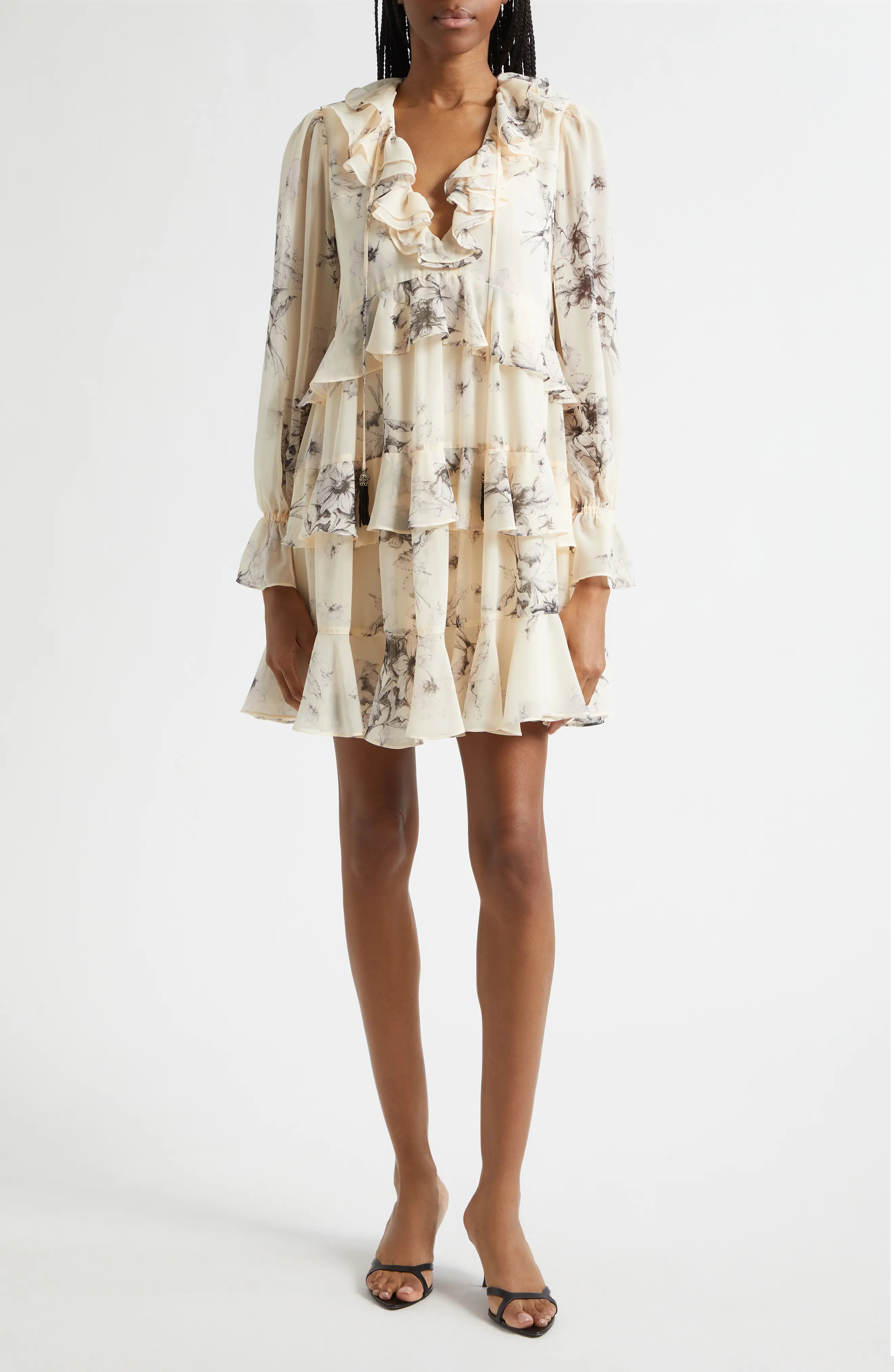 Cinq \u00e0 Sept Sacha Floral Tiered Ruffle Trim Dress (Women) | Nordstrom | Nordstrom