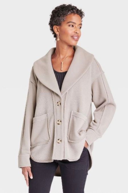 Women's Fleece Shawl Collar Jacket - Knox Rose in Grey. It’s already kind of oversized so I would order your reg size, don’t go up! 

#LTKSeasonal #LTKfit #LTKcurves