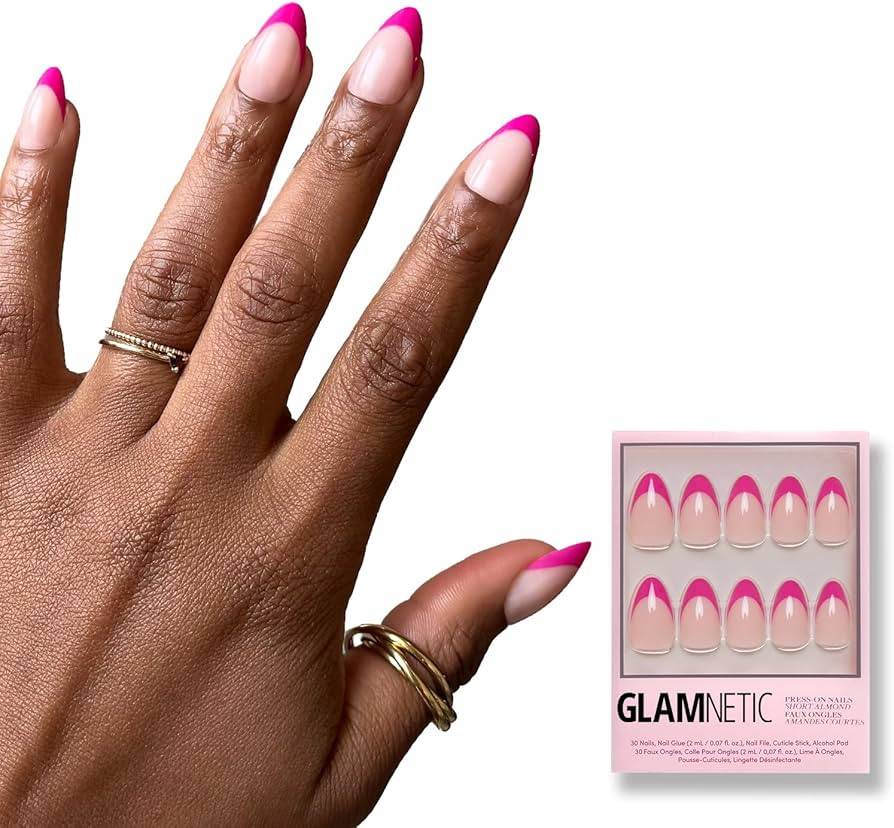Glamnetic Press On Nails - Raspberry Sorbet | Semi-Transparent Magenta Dark Pink French Tip Short... | Amazon (US)