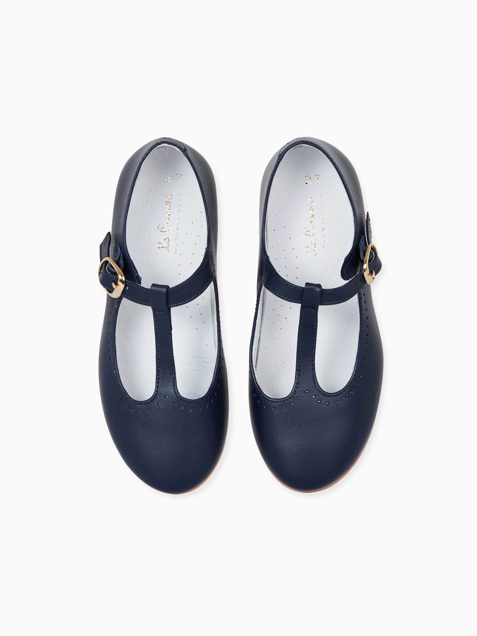 Navy Leather Girl T-Bar Shoes | La Coqueta (US)