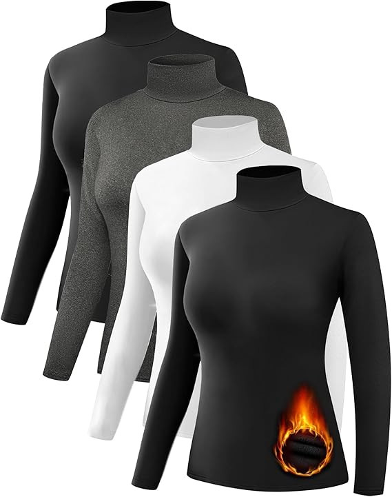 4 Pack Women’s Thermal Turtleneck Shirts, Women Turtle Neck Fleece Lined Compression Long Sleev... | Amazon (US)