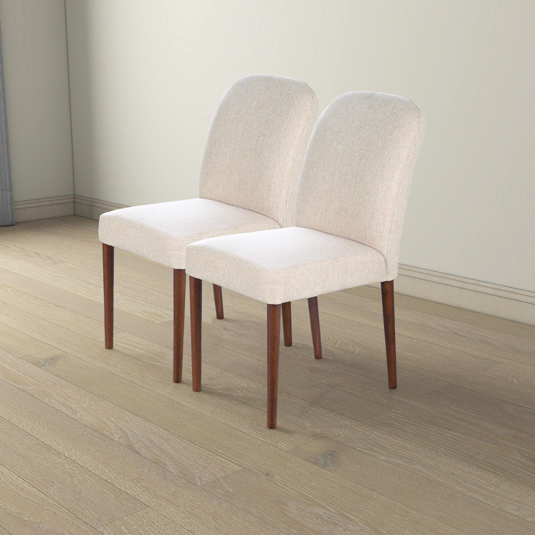 GDFStudio Capri Mid Century Upholstered Dining Chair Solid Wood Legs Dining Chair - Beige and Brown (Set of 2) Cotton | 334709 | Lowe's