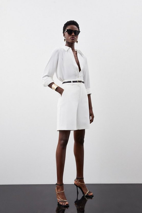 Compact Stretch Seam Detail Shorts | Karen Millen UK + IE + DE + NL