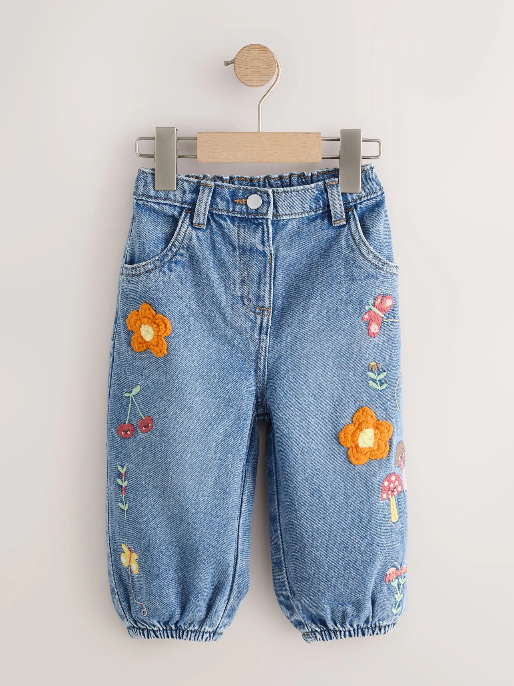 Next Mushroom/ Floral Embroidered Barrel Jeans (3mths-7yrs) | Next US