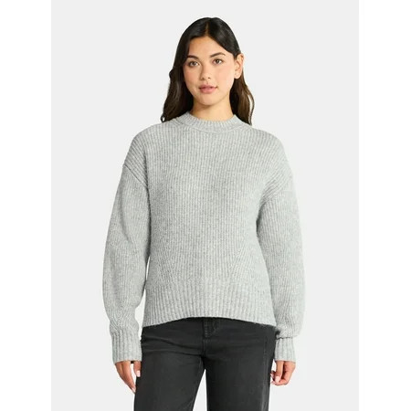 Time and Tru Women's Shaker Stitch Mock Neck Sweater, Midweight, Sizes XS-XXXL | Walmart (US)