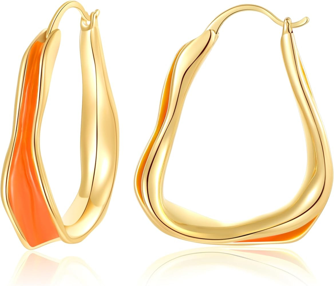 Gold Hoop Earrings for Women Chunky Minimalist Geometric Huggie Hoop Earrings Dainty Thick Y2K Pr... | Amazon (US)