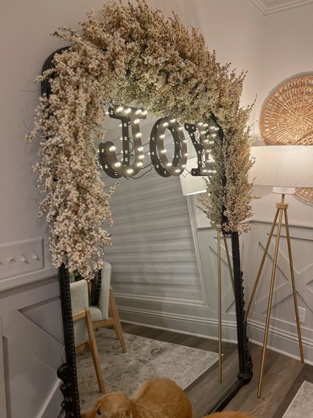 Anthro mirror holiday garland — love the white berry look so much! This JOY sign is from last year & is on sale today! ✨🎅🏻🤎 this mirror SHOULD be on sale next week! 

Holiday decor / festive / Christmas / home / Holley Gabrielle 

#LTKsalealert #LTKHoliday #LTKhome
