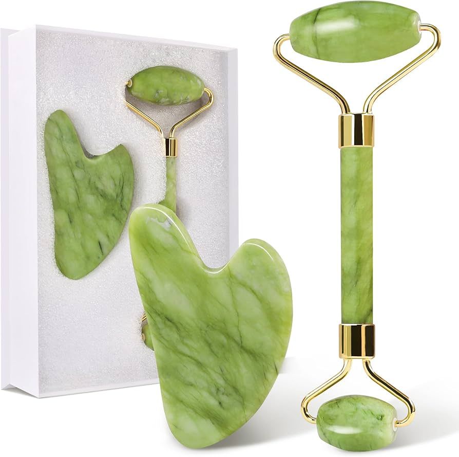 huefull Gua Sha Facial Tool & Jade Roller Set for Skin Care, Reduce Puffiness and Improve Wrinkle... | Amazon (US)